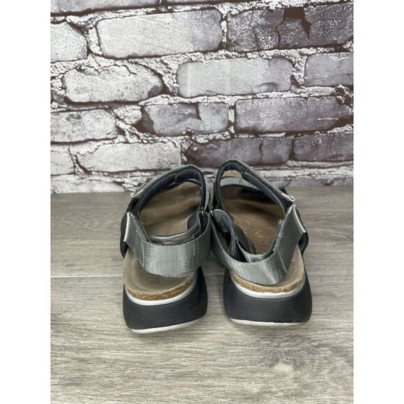 Naot Black Leather Gray Textile Wedge Ankle Strap Sandals Women Sz 38EU/7.5M US - Picture 3 of 16